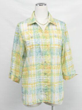 Alfred Dunner Plaid Button-Up Top 🤍 Size Medium